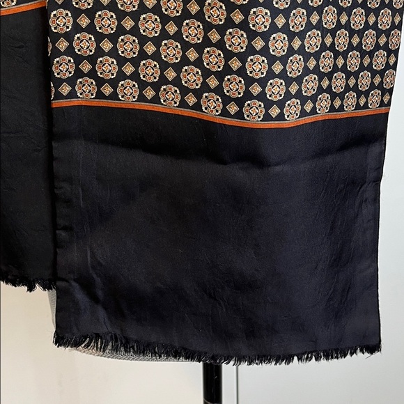 Vintage Silk Wool Black Brown Patterned Double Sided Scarf - Picture 4 of 7
